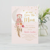 Boho Teddy Bear Girl Pink Barly Wake Baby shower Kaart (Staand voorkant)