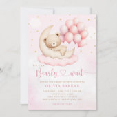 Boho Teddy Bear Girl Pink Barly Wake Baby shower Kaart (Voorkant)