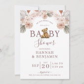 Boho Teddy Bear Girl Pink Barly Wake Baby shower Kaart (Voorkant)