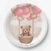 Boho Teddy Bear Girl Pink Barly Wake Baby shower Papieren Bordje (Voorkant)