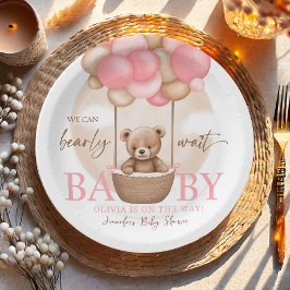 Boho Teddy Bear Girl Pink Barly Wake Baby shower Papieren Bordje