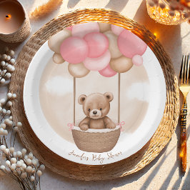 Boho Teddy Bear Girl Pink Barly Wake Baby shower Papieren Bordje