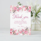 Boho Teddy Bear Girl Pink Bear Floral Birthday  Bedankkaart (Staand voorkant)