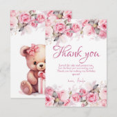 Boho Teddy Bear Girl Pink Bear Floral Birthday  Bedankkaart (Voorkant / Achterkant)