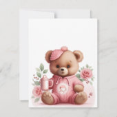 Boho Teddy Bear Girl Pink Bear Floral Birthday Kaart (Achterkant)