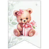 Boho Teddy Bear Girl Pink Bear Floral Birthday  Vlaggetjes (Eerste vlag)