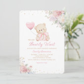 Boho Teddy Bear Girl Pink Bearly Wait Baby Shower Kaart (Staand voorkant)