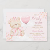 Boho Teddy Bear Girl Pink Bearly Wait Baby Shower Kaart (Voorkant)