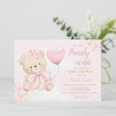 Boho Teddy Bear Girl Pink Bearly Wait Baby Shower Kaart (Staand voorkant)
