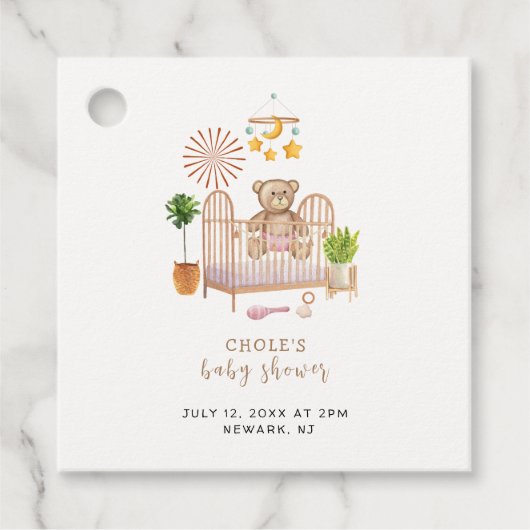 Boho Teddy Bear Kwekerij Baby shower Bedankjes Labels (Voorkant)