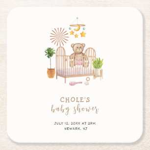 Boho Teddy Bear Kwekerij Baby shower Kartonnen Onderzetters