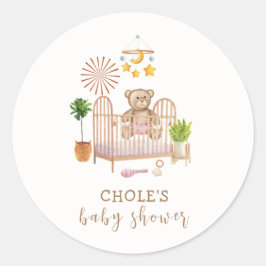 Boho Teddy Bear Kwekerij Baby shower Ronde Sticker