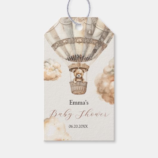 Boho Teddy Bear Luchtballon Sky Baby shower Cadeaulabel (Voorkant)