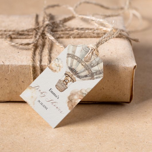 Boho Teddy Bear Luchtballon Sky Baby shower Cadeaulabel