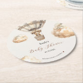 Boho Teddy Bear Luchtballonwolken Baby shower Ronde Kartonnen Onderzetter (Gebogen)