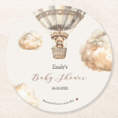 Boho Teddy Bear Luchtballonwolken Baby shower Ronde Kartonnen Onderzetter (Voorkant)