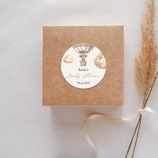 Boho Teddy Bear Luchtballonwolken Baby shower Ronde Sticker