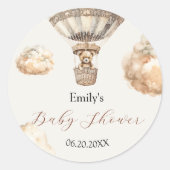 Boho Teddy Bear Luchtballonwolken Baby shower Ronde Sticker (Voorkant)