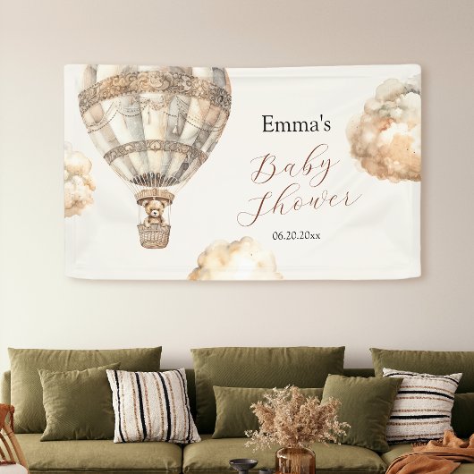 Boho Teddy Bear Luchtballonwolken Baby shower Spandoek
