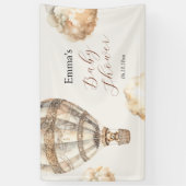 Boho Teddy Bear Luchtballonwolken Baby shower Spandoek (Verticaal)