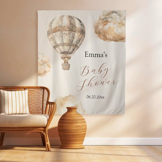 Boho Teddy Bear Luchtballonwolken Baby shower Wandkleed