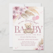 Boho Teddy Bear Mauve Pink Barly Wait Baby shower Kaart (Voorkant)