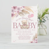 Boho Teddy Bear Mauve Pink Barly Wait Baby shower Kaart (Staand voorkant)