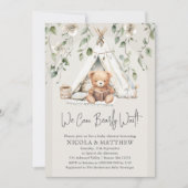 Boho Teddy Bear Neutral Baby shower Kaart (Voorkant)