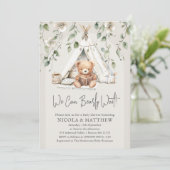 Boho Teddy Bear Neutral Baby shower Kaart (Staand voorkant)