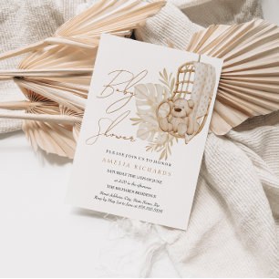 Boho Teddy Bear Neutral Baby shower Kaart