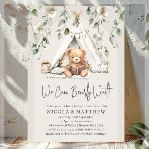 Boho Teddy Bear Neutral Baby shower Kaart