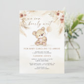 Boho Teddy Bear Pampas Grass Baby shower Uitnodige Kaart (Staand voorkant)