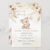 Boho Teddy Bear Pampas Grass Baby shower Uitnodige Kaart (Voorkant / Achterkant)