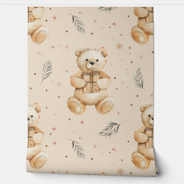 Boho Teddy Bear Pattern Baby kinderkamer Behang (Afrollen)