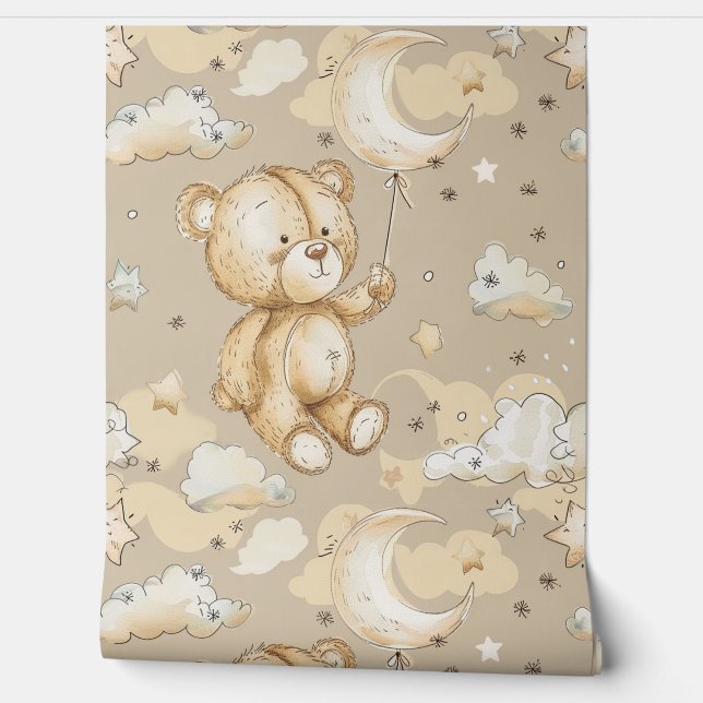 Boho Teddy Bear Pattern Baby kinderkamer Behang (Afrollen)