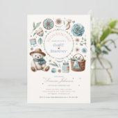 Boho Teddy Bear Picnic Baby shower Theme Unisex Kaart (Staand voorkant)