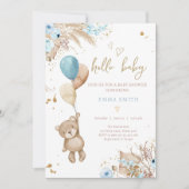 Boho Teddy Bear Picnic Boy Blue Baby shower Kaart (Voorkant)