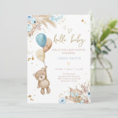 Boho Teddy Bear Picnic Boy Blue Baby shower Kaart (Staand voorkant)