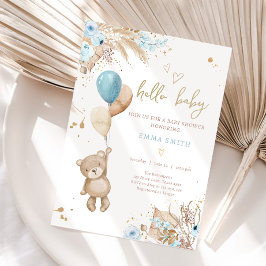 Boho Teddy Bear Picnic Boy Blue Baby shower Kaart