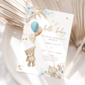Boho Teddy Bear Picnic Boy Blue Baby shower Kaart