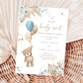 Boho Teddy Bear Picnic Boy Blue Baby shower Kaart