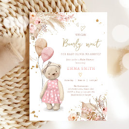 Boho Teddy Bear Picnic Girl Pink Baby shower Kaart