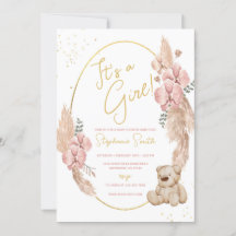 Boho Teddy Bear Pink and Gold Baby shower
