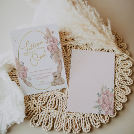 Boho Teddy Bear Pink and Gold Birthday Kaart