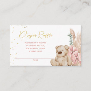 Boho Teddy Bear Pink and Gold Diaper Raffle Informatiekaartje
