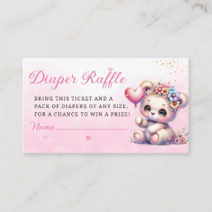 Boho Teddy Bear Pink Baby shower Diaper Raffle Informatiekaartje