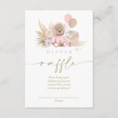 Boho Teddy Bear Pink Baby shower Diaper Raffle Informatiekaartje (Voorkant)