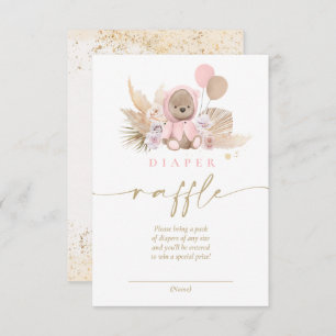 Boho Teddy Bear Pink Baby shower Diaper Raffle Informatiekaartje