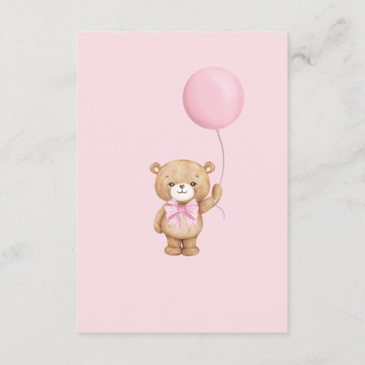 Boho Teddy Bear Pink Ballonboeken voor Baby Girl Informatiekaartje (Achterkant)
