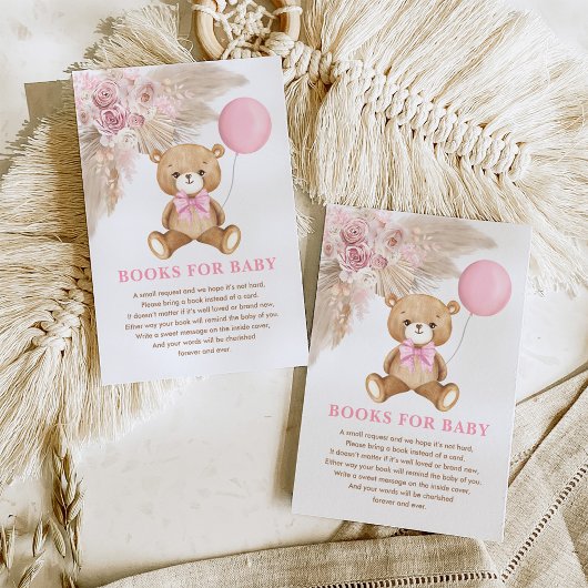 Boho Teddy Bear Pink Ballonboeken voor Baby Girl Informatiekaartje